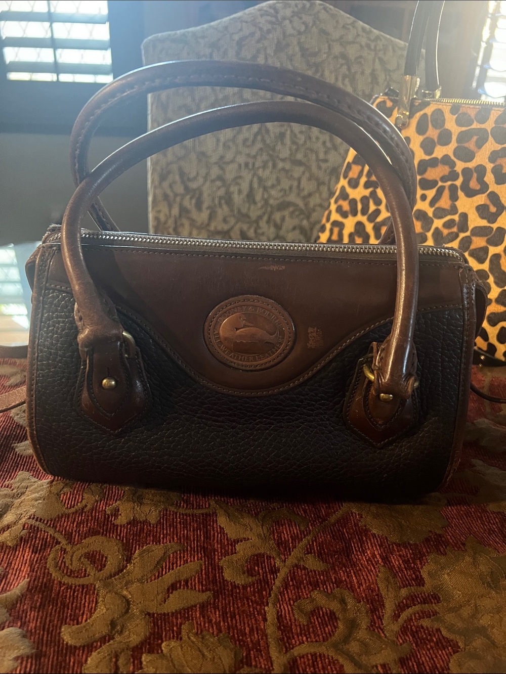 Dooney & Bourke Dark Brown Leather Pebbled Satchel